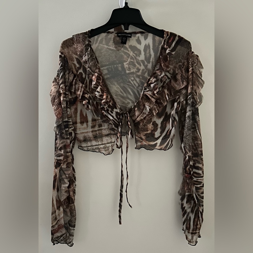 Brown Animal Print Mesh Tiered Tied Top by Pretty Little Things
